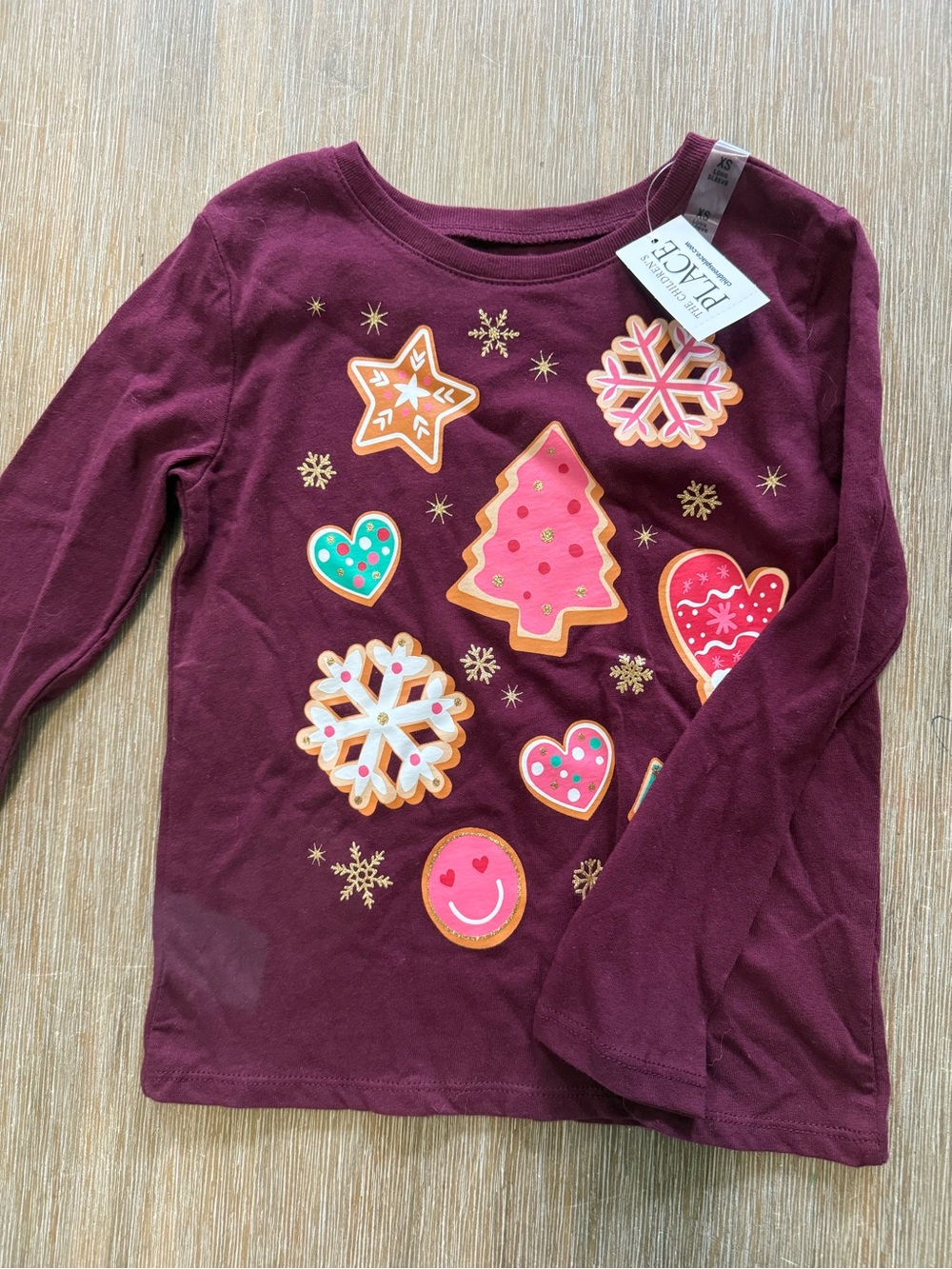 The Children's Place Maroon Long-Sleeve Holiday Cookie Graphic Tee